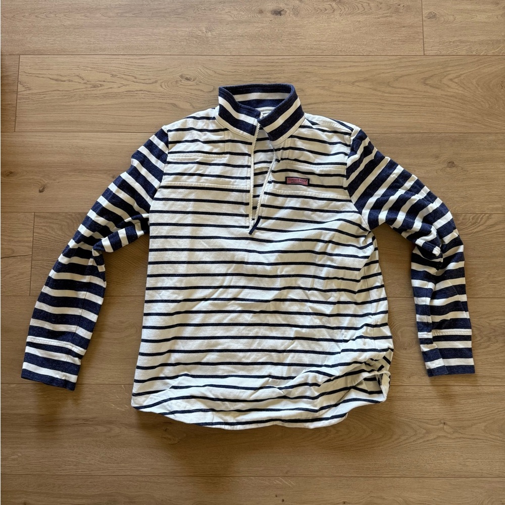 Vineyard Vines Size M Blue and White Stripe Quaterzip